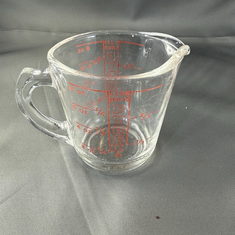 Vintage Pyrex 1 Cup Glass Measuring Cup Red Lettering 8 oz Anchor Hocking‎ USA